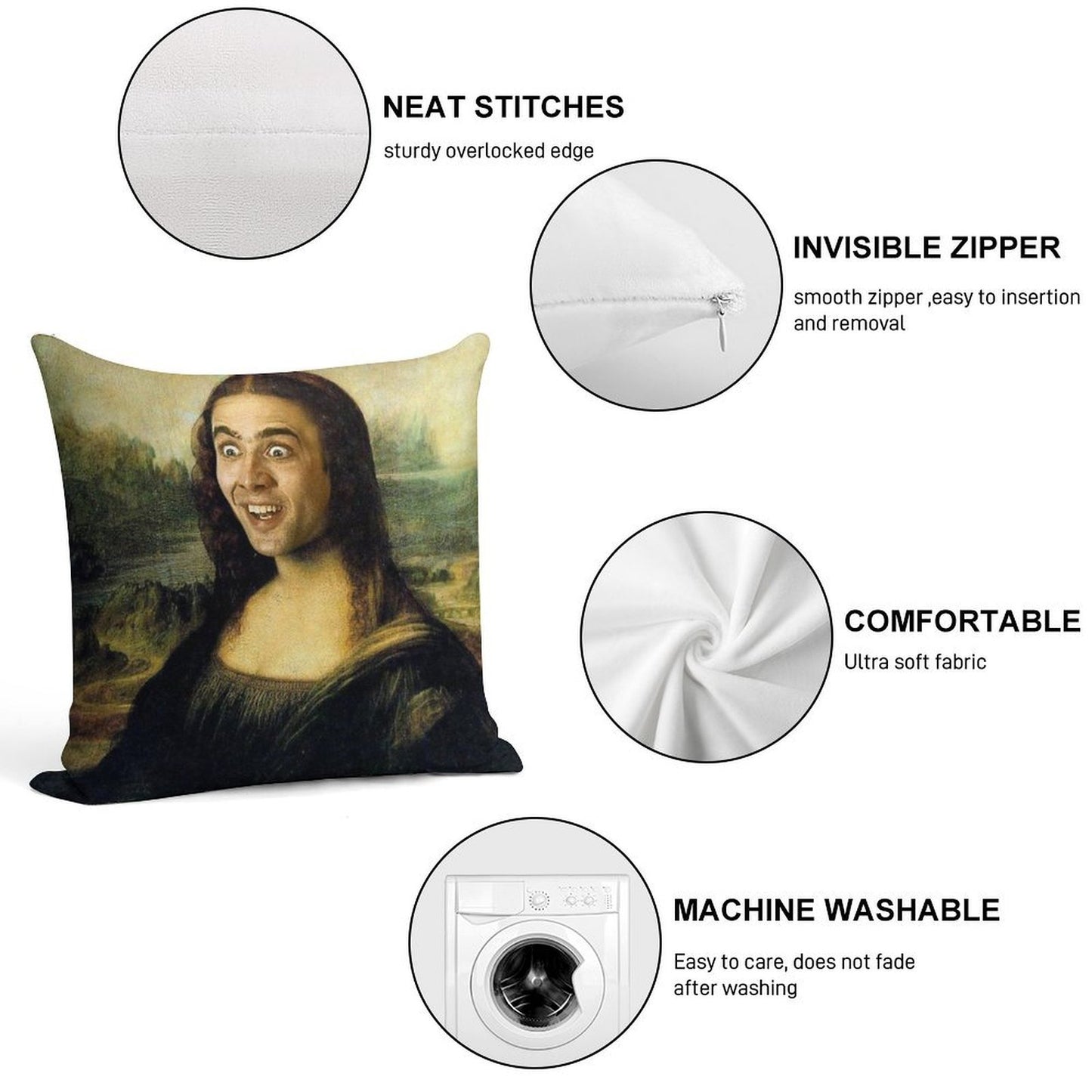 Nicolas Cage As The Mona Lisa Soft Easy Maintenance Throw Pillow
