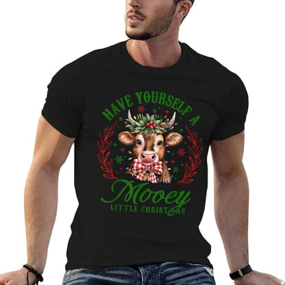 Have Yourself A Mooey Little Christmas Western Highland Cow  High-quality Stitching T-Shirt