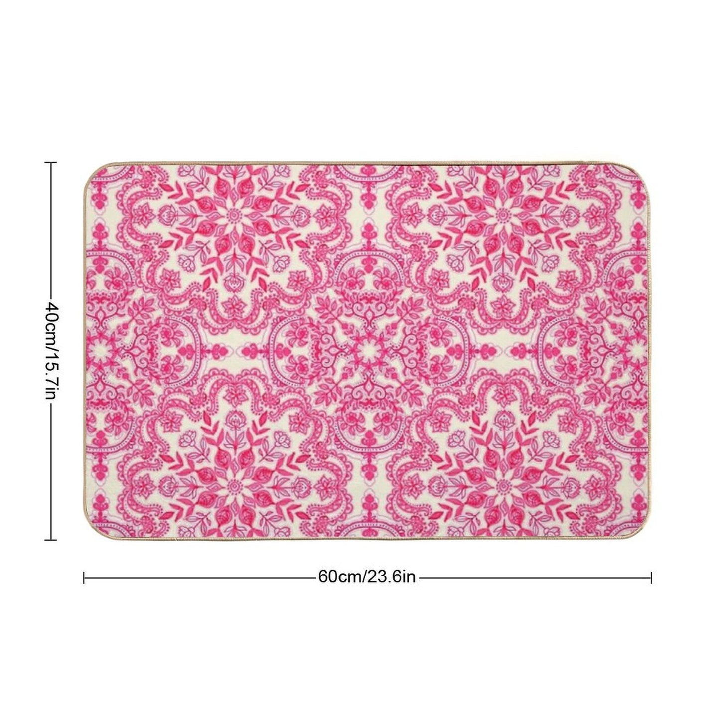 Hot Pink & Soft Cream Folk Art Pattern  Rapid-Drying Bath Mat
