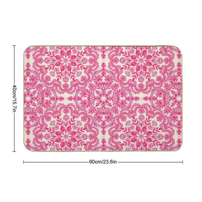 Hot Pink & Soft Cream Folk Art Pattern  Rapid-Drying Bath Mat