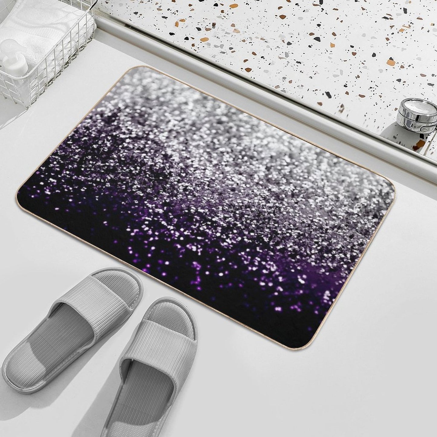 Dark Night Purple Black Silver Glam #1 (Photo of Glitter Only - Not Reflective)  Eco-Friendly Bath Mat