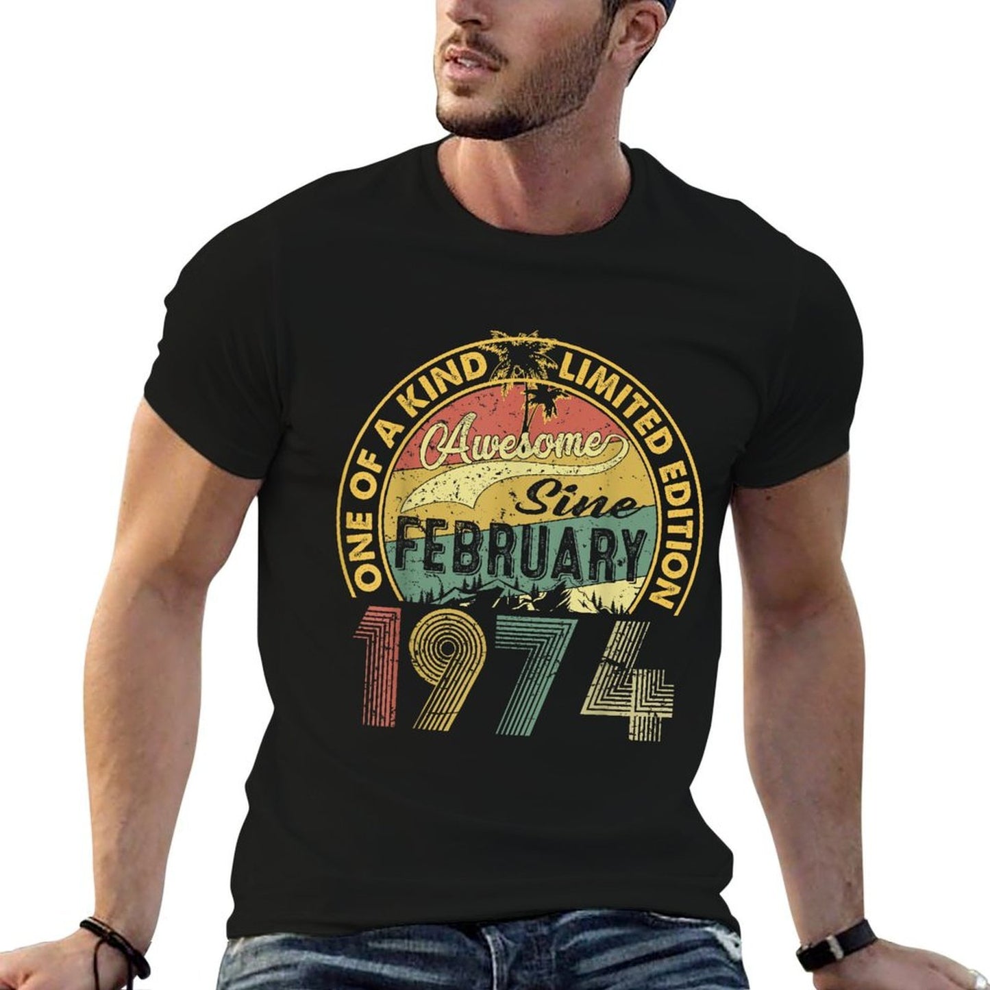 Funny 50 Years Old February 1974 Vintage 50th Birthday  Rolled Sleeves T-Shirt