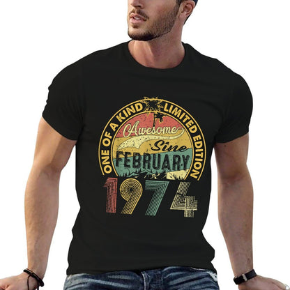 Funny 50 Years Old February 1974 Vintage 50th Birthday  Rolled Sleeves T-Shirt