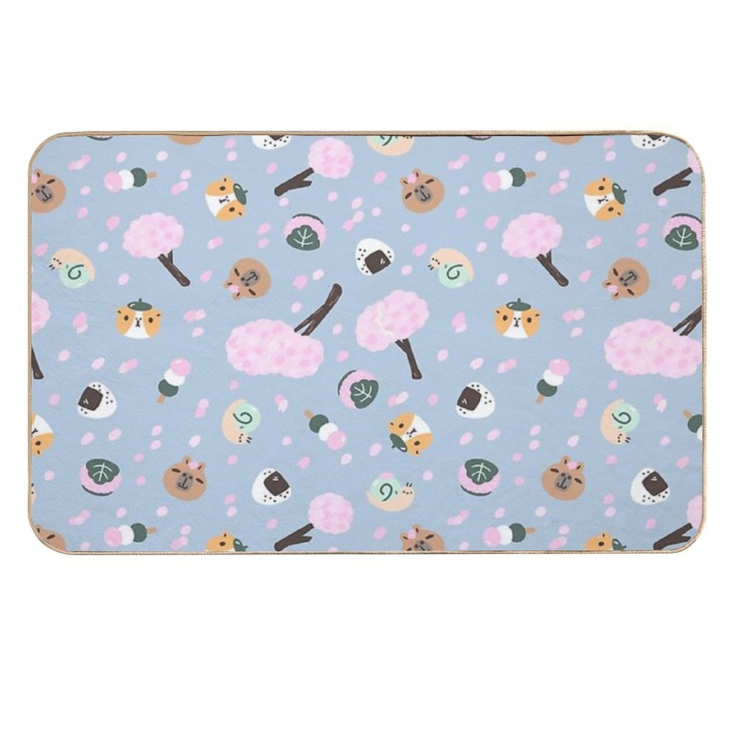 Bubu And Moonch Sakura Season Pattern  Non-Slip Bath Mat