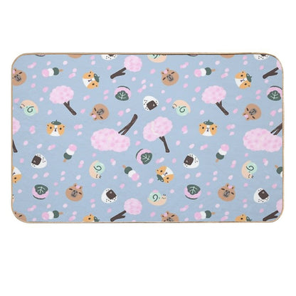 Bubu And Moonch Sakura Season Pattern  Non-Slip Bath Mat