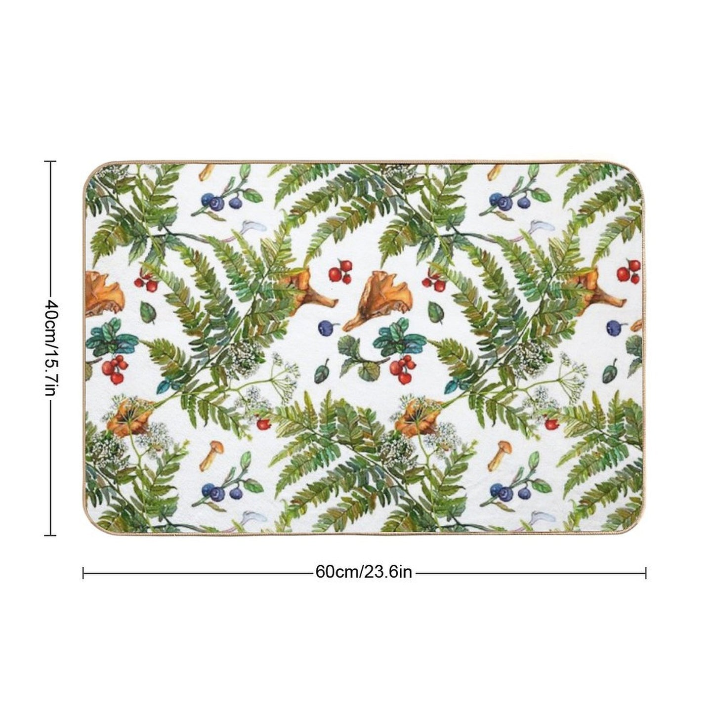 Forest Ferns, Berries And Mushrooms  Repositionable Bath Mat