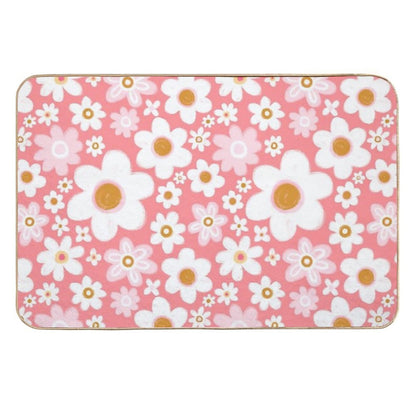 Pink And White Daisy Pattern  Non-Slip Bath Mat