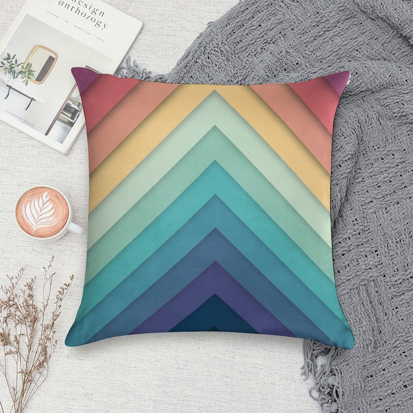 Retro Chevrons 002 Soft Short Plush Fabric Throw Pillow