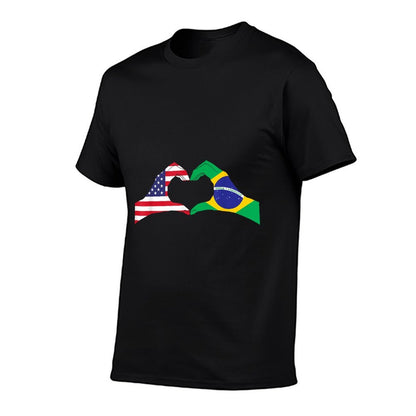 Half Brazilian Half American USA Brazil Culture Patriot Love  Ribbed Collar T-Shirt