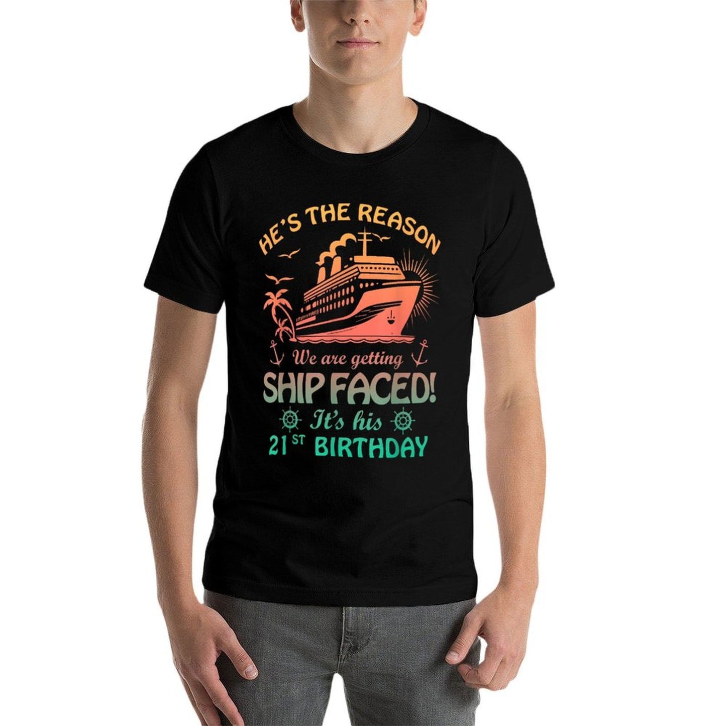 We Are Getting Ship Faced It's His 21st Birthday Cruise Bday  Heathered Texture T-Shirt