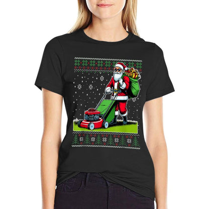 Christmas Santa Claus Mowing Lawn Ugly Christmas Sweater  Slim-fit Cut T-Shirt