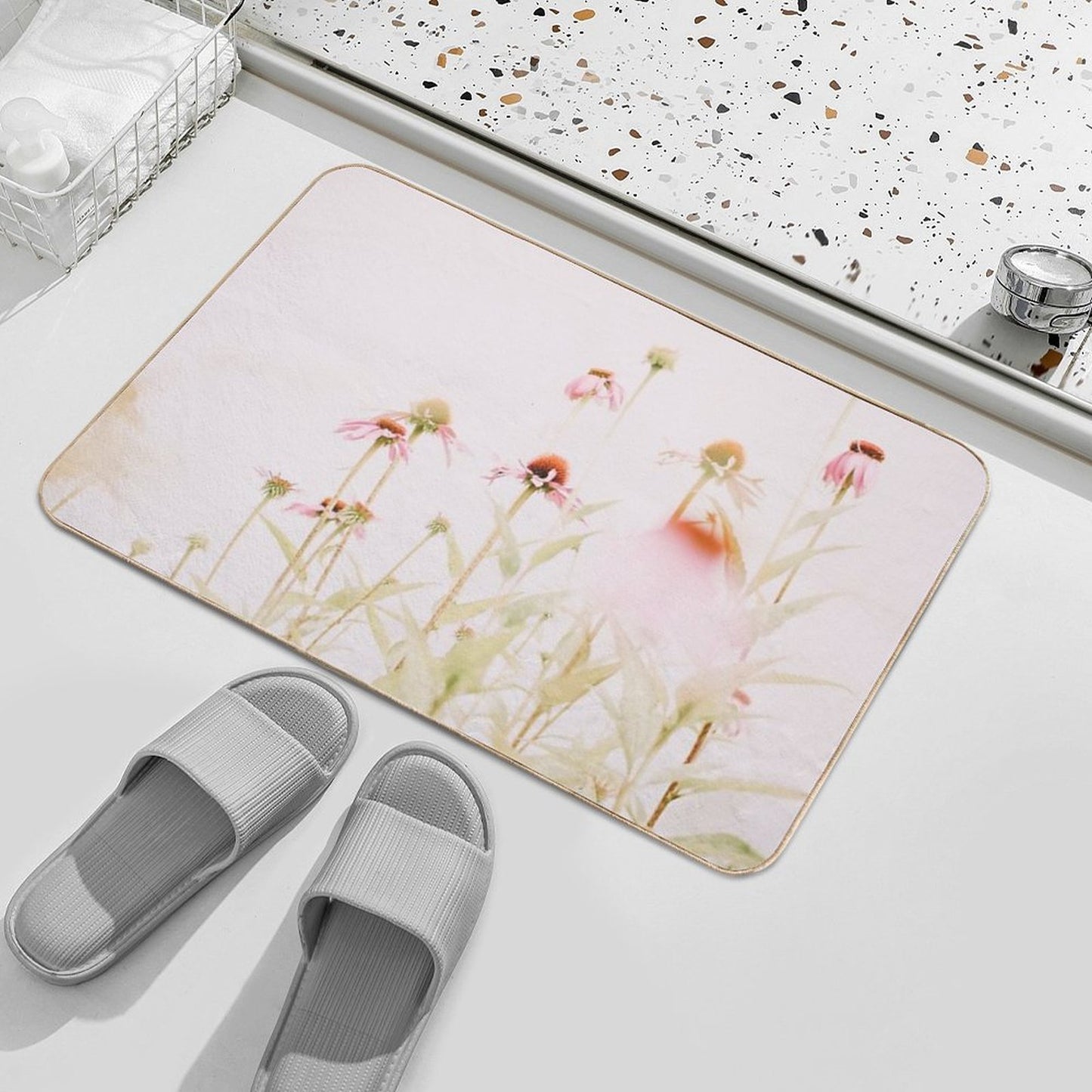 Pink Flowers - Echinacea - Pastel Floral - Wild Flowers  Odorless Bath Mat