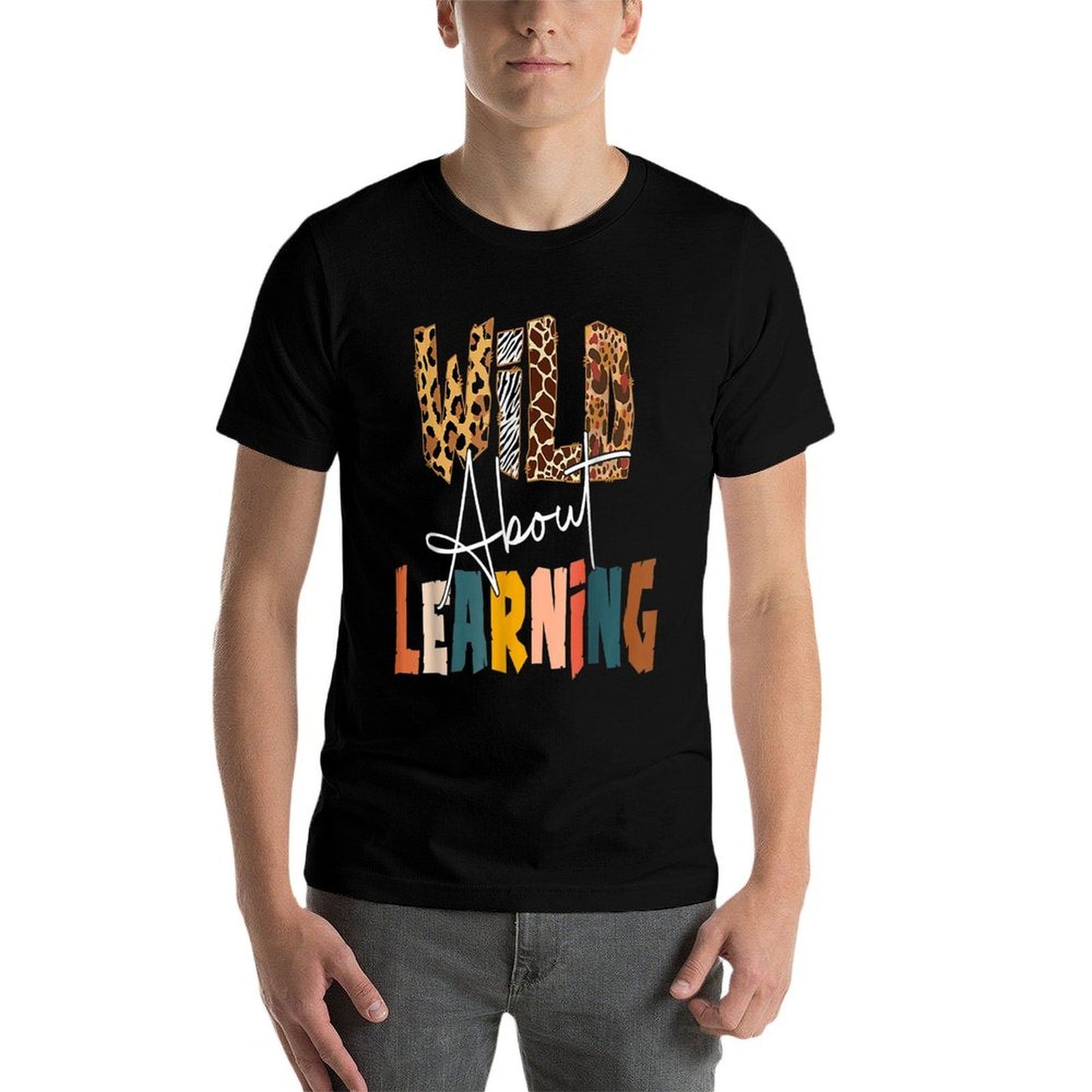Wild About Learning Teacher Back To School Teaching  Ribbed Collar T-Shirt