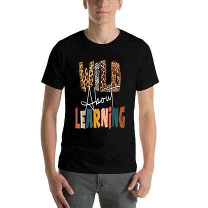 Wild About Learning Teacher Back To School Teaching  Ribbed Collar T-Shirt