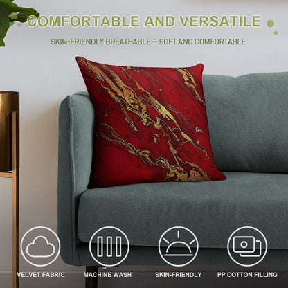 Faux Fire Red And Gold Marble Soft Ultra-Soft Texture Throw Pillow