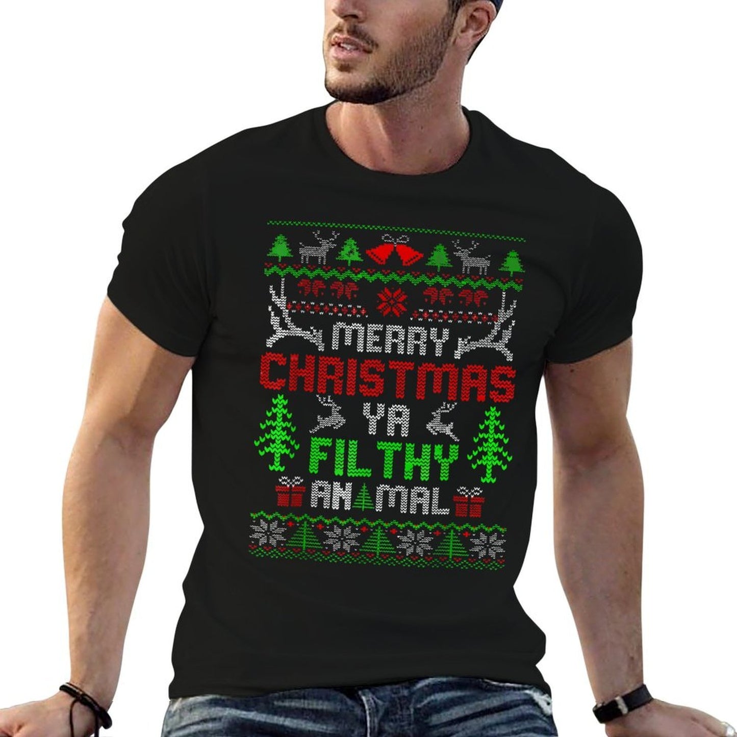 Merry Christmas Animal Filthy Ya Xmas Pajama  Ribbed Collar T-Shirt