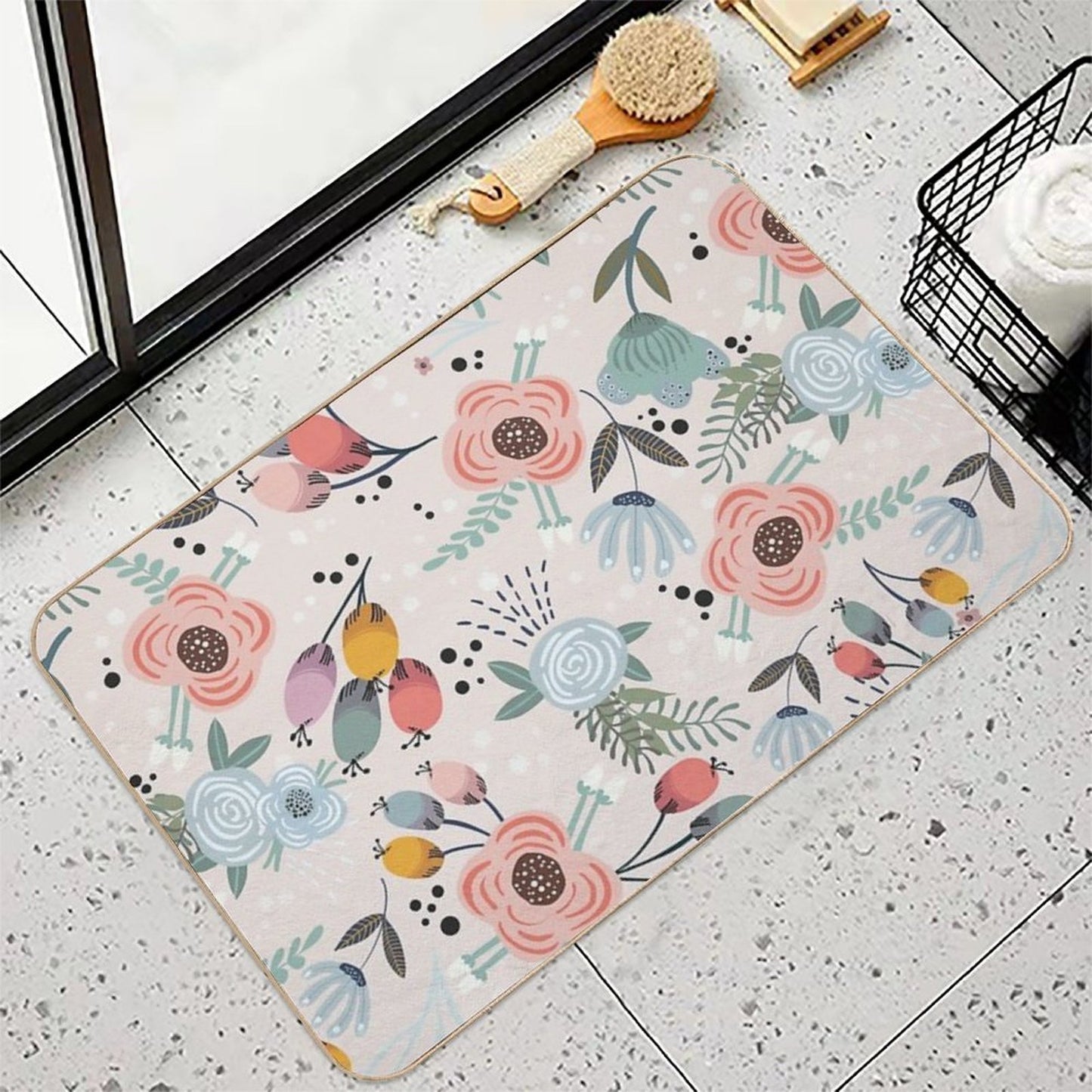 Festive Flowers - Pink Durable Bath Mat