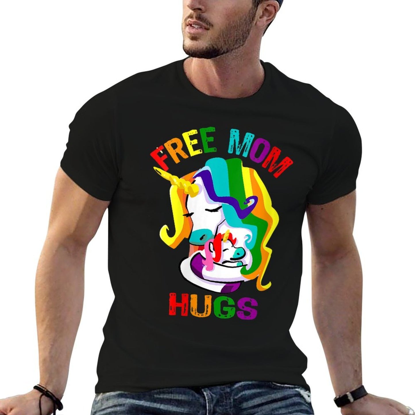 Womens Free Mom Hugs LGBT Gay Pride  Polyester Blend T-Shirt