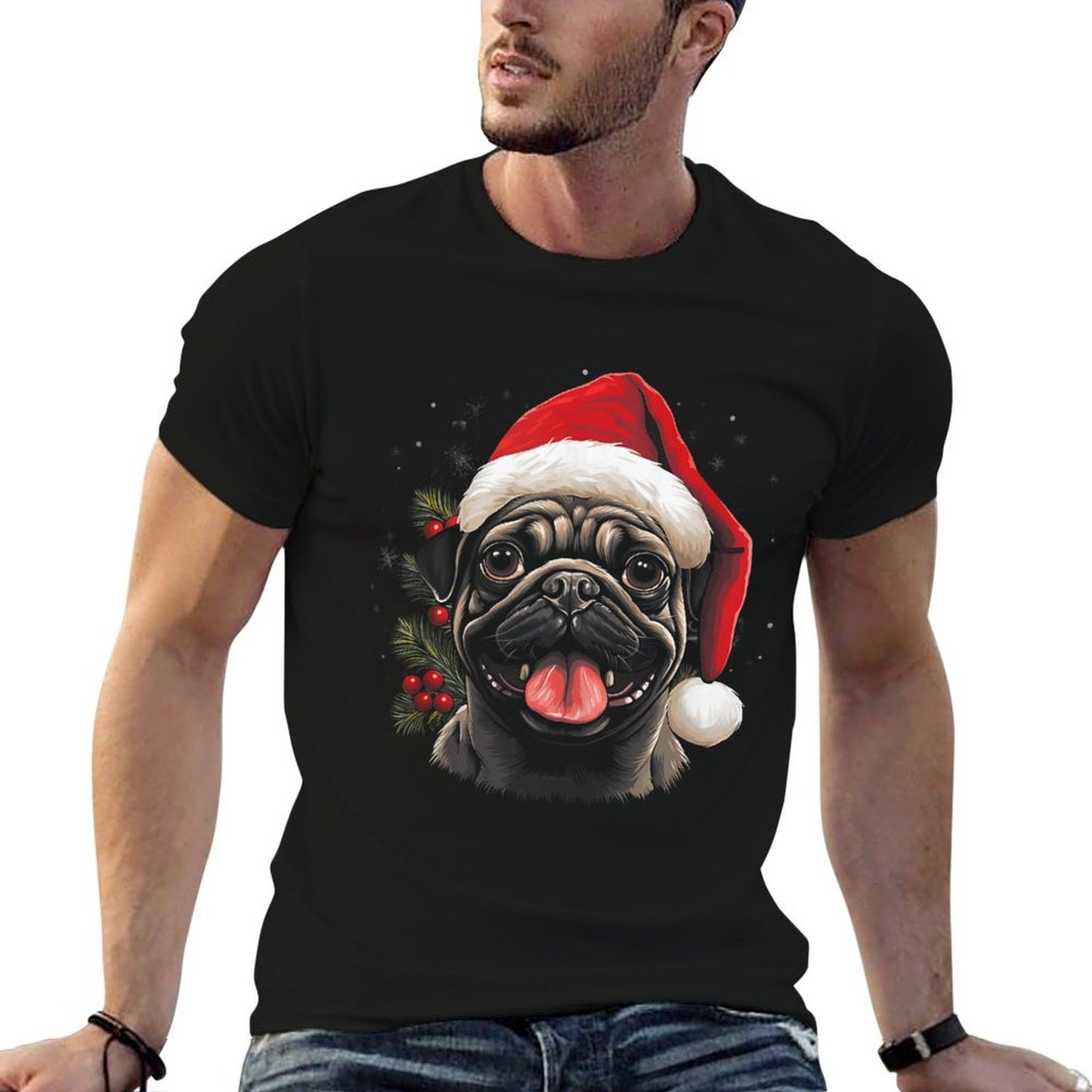 Pug Dog - Christmas Funny Santa Holiday Men Women Comfortable T-Shirt