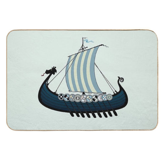 Blue Viking Ship  Long-Lasting Bath Mat