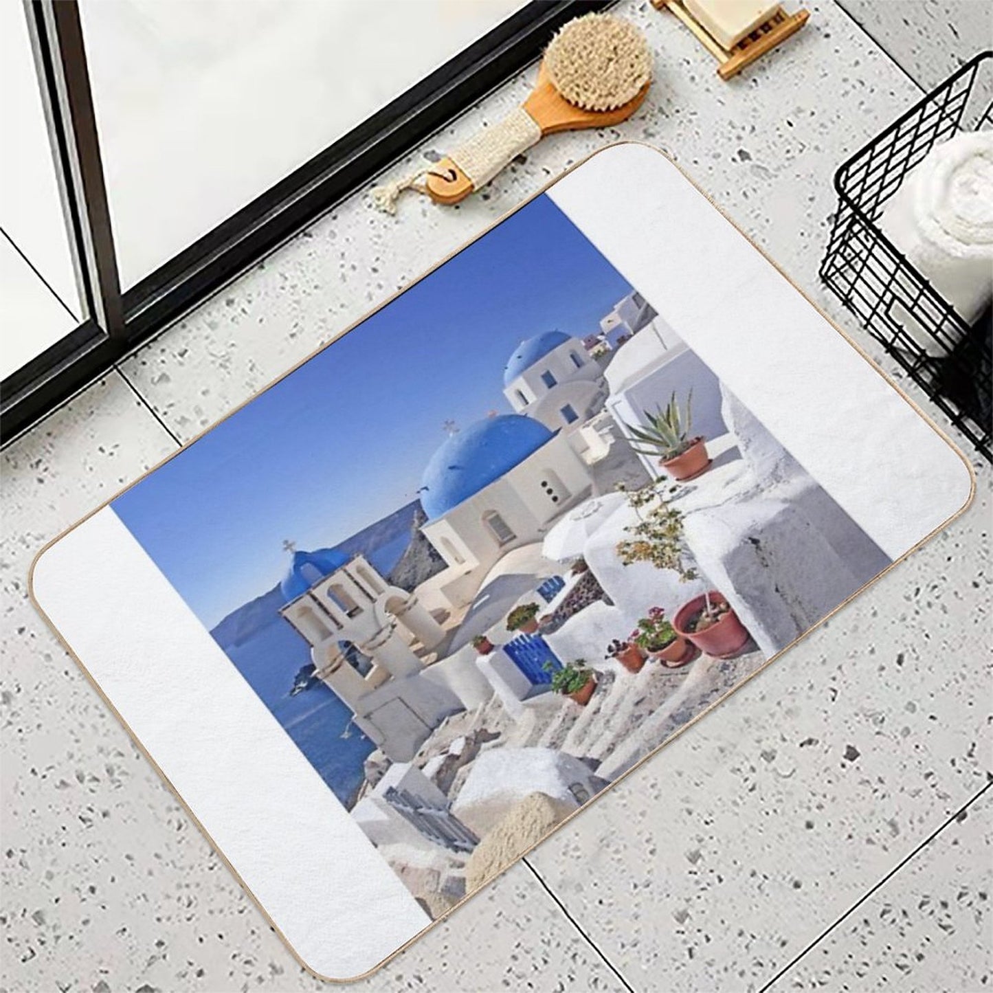 Greek Islands City  Long-Lasting Bath Mat