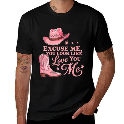 Womens Funny Excuse Me You Look Like You Love Me Funny Boots Memes  Relaxed-fit T-Shirt