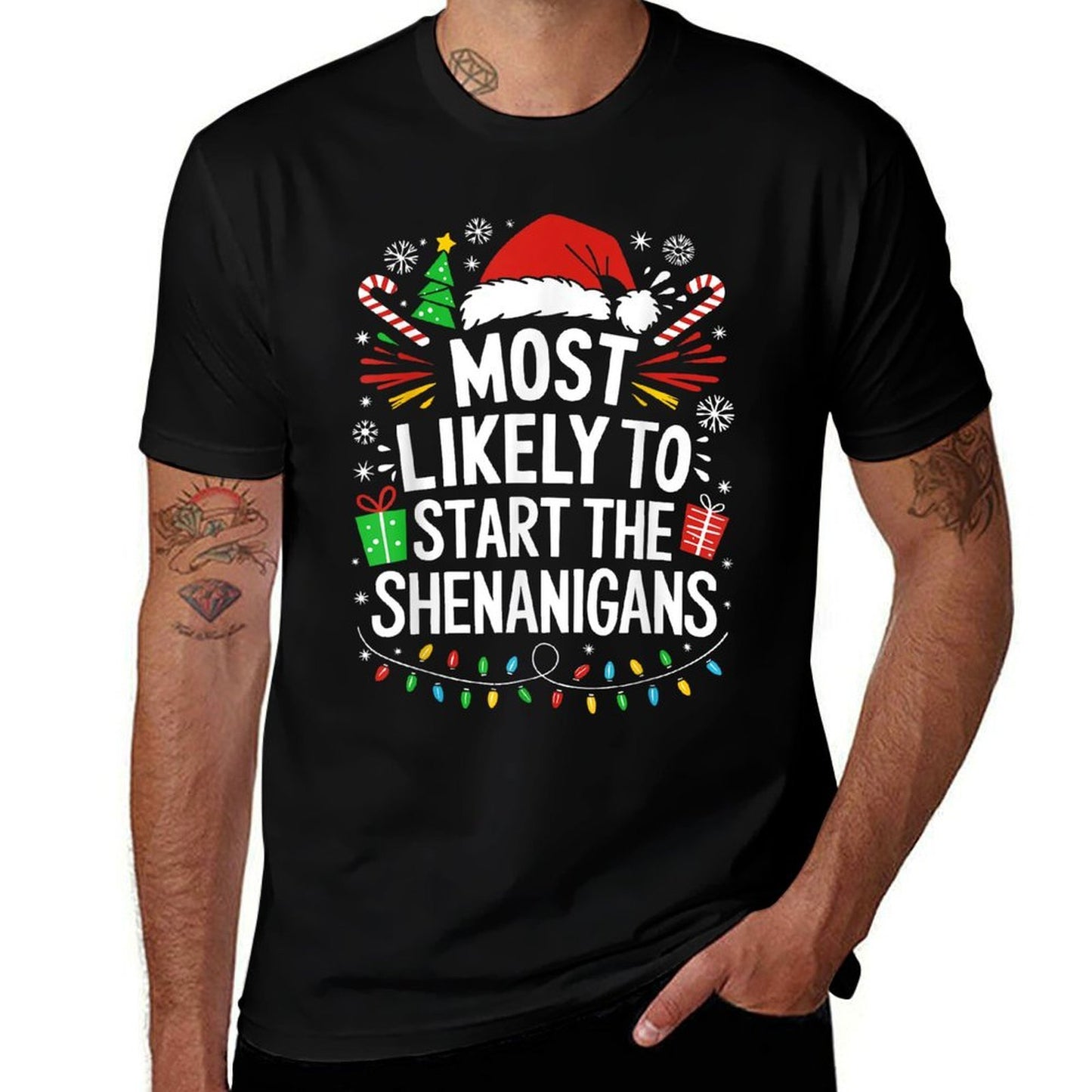 Most Likely To Start The Shenanigans Family Christmas  Slim-fit Cut T-Shirt