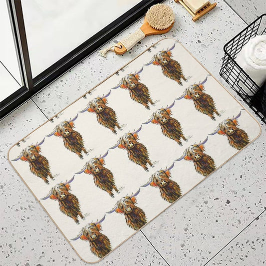Scottish Highland Cow ' STEWART ' by Shirley MacArthur  Long-Lasting Bath Mat