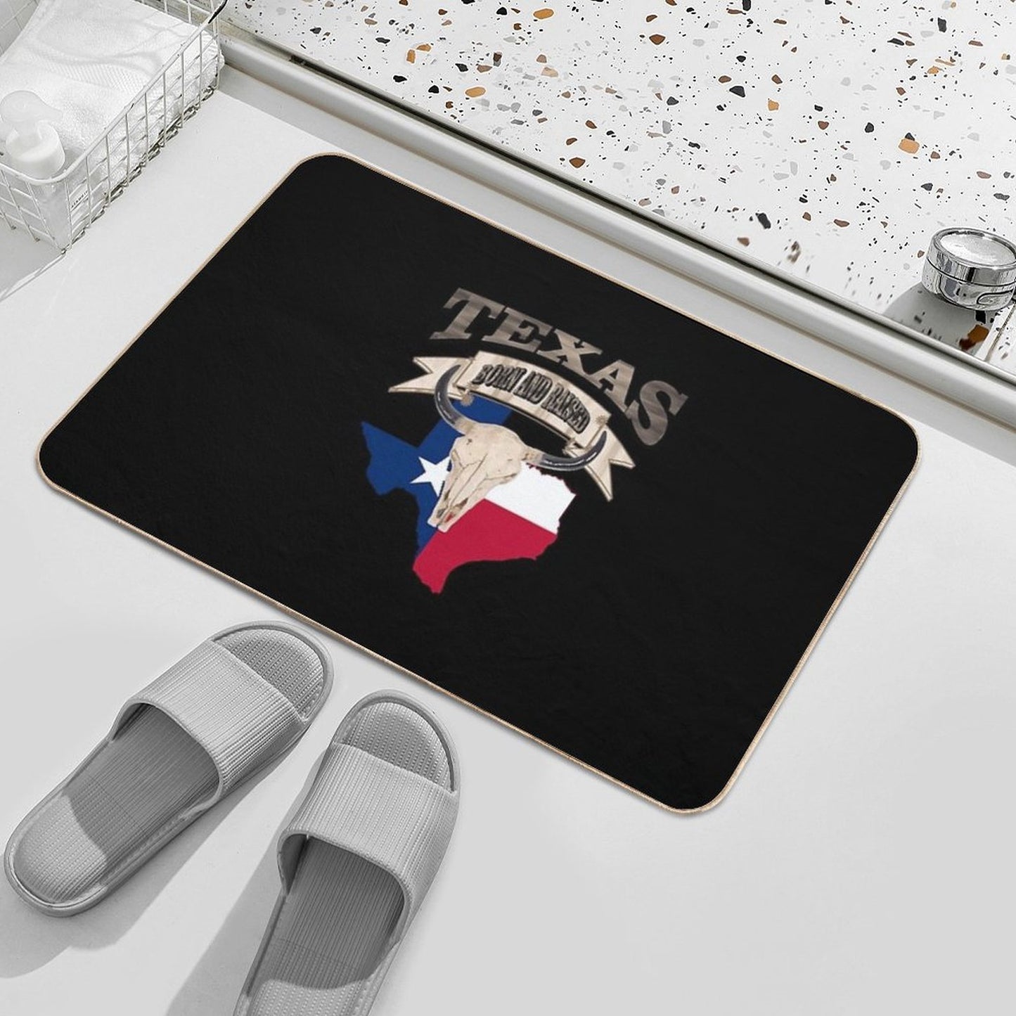 1980s Bull Skull Born And Raised Lone Star Texan Texas  Anti-Trip Bath Mat