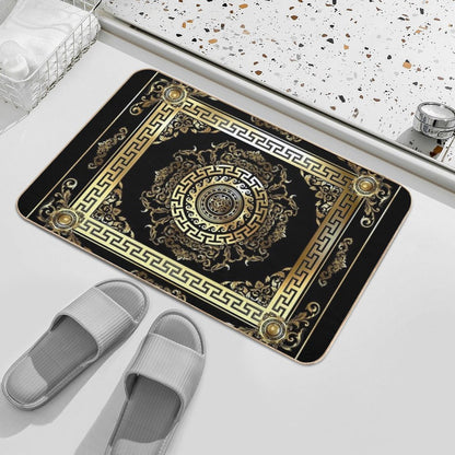Baroque Gold Black Greek Key Meander  Odorless Bath Mat