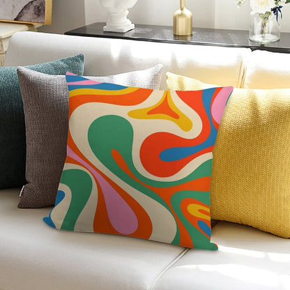 Mod Swirl Colorful Retro Abstract Pattern in Rainbow Pop Colours Soft High-Density Material Throw Pillow