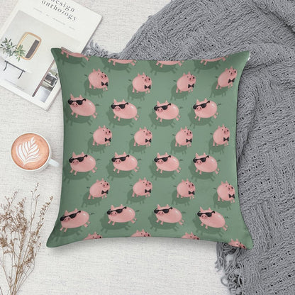 Pigs on Green Soft Hidden Zipper Throw Pillow