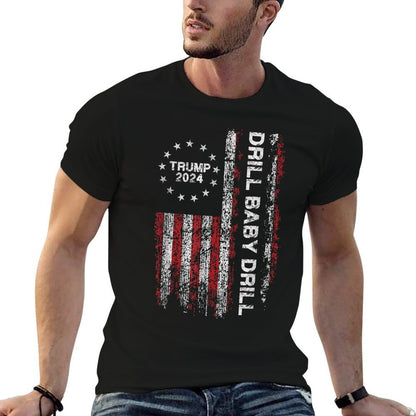Trump 2024 Drill Baby Drills US Vintage Unisex-Adults Black Small Modern Round Neck Political-Support-T-Shirt  Classic T-Shirt