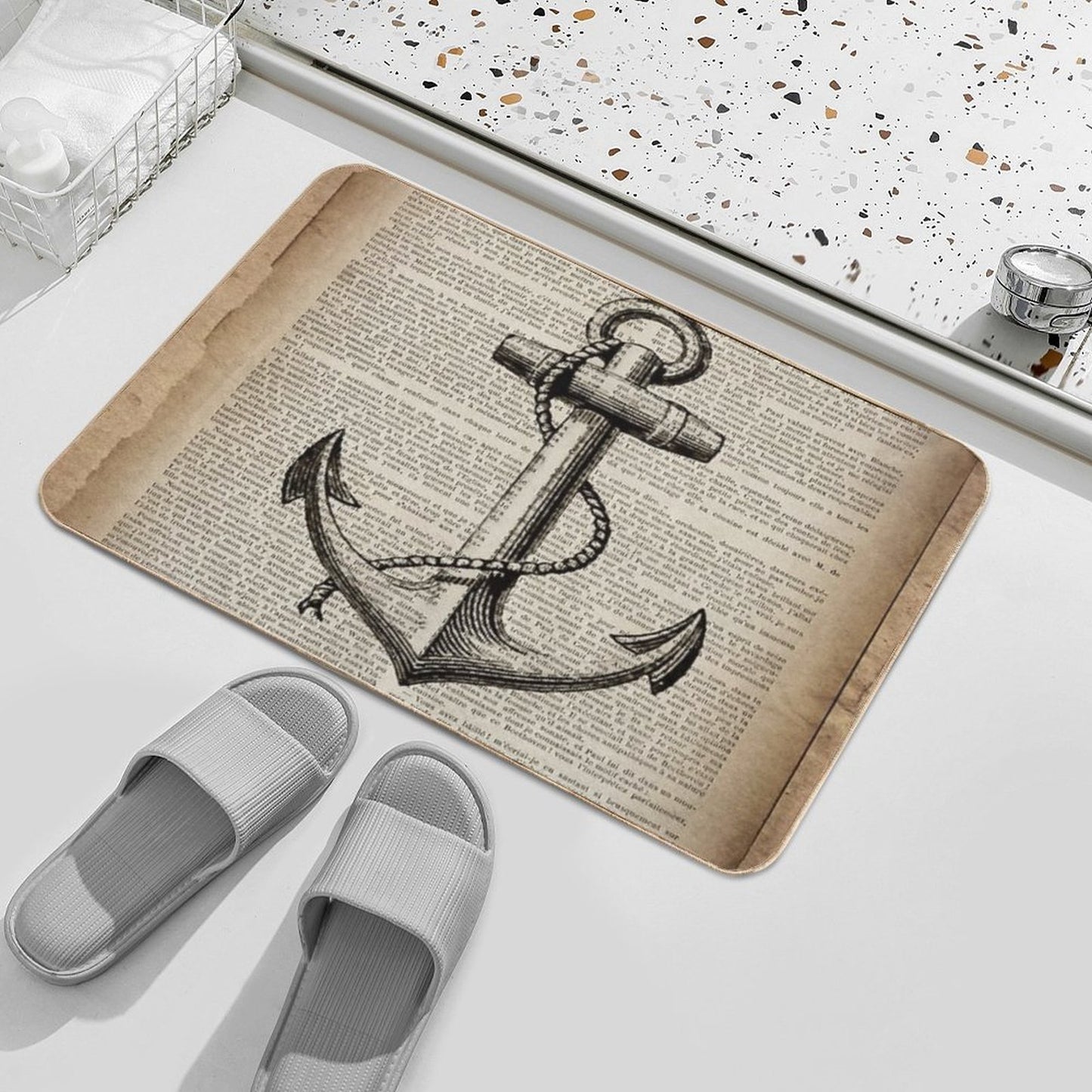 1980s Dark Academia Beach Nautical Captain Newspaper Print Vintage Anchor  Absorbent Bath Mat