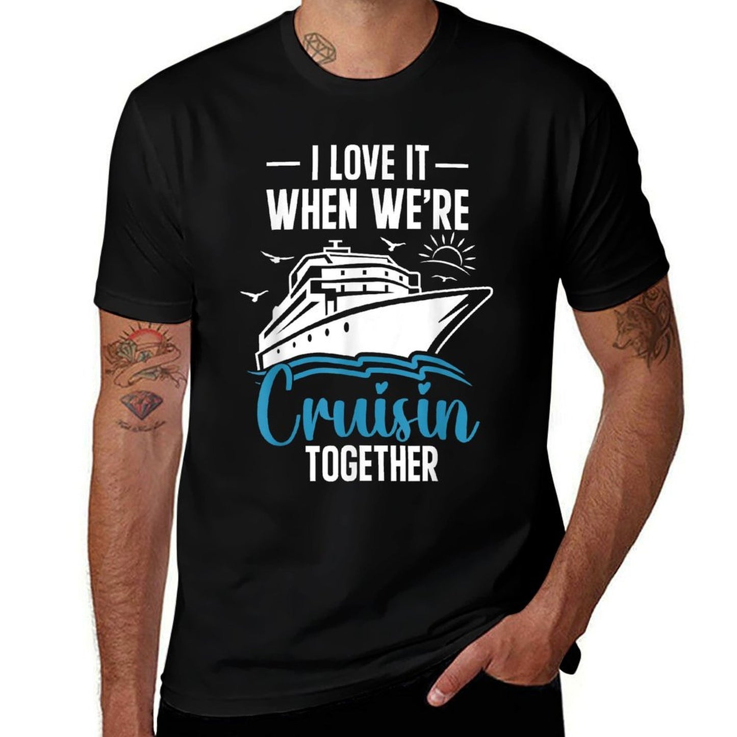 I Love It When Were Cruising Together Family Trip Cruise  Ribbed Collar T-Shirt