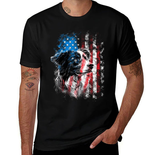 Australian Shepherd 4th of July Dog Lover Men Women  Rolled Sleeves T-Shirt
