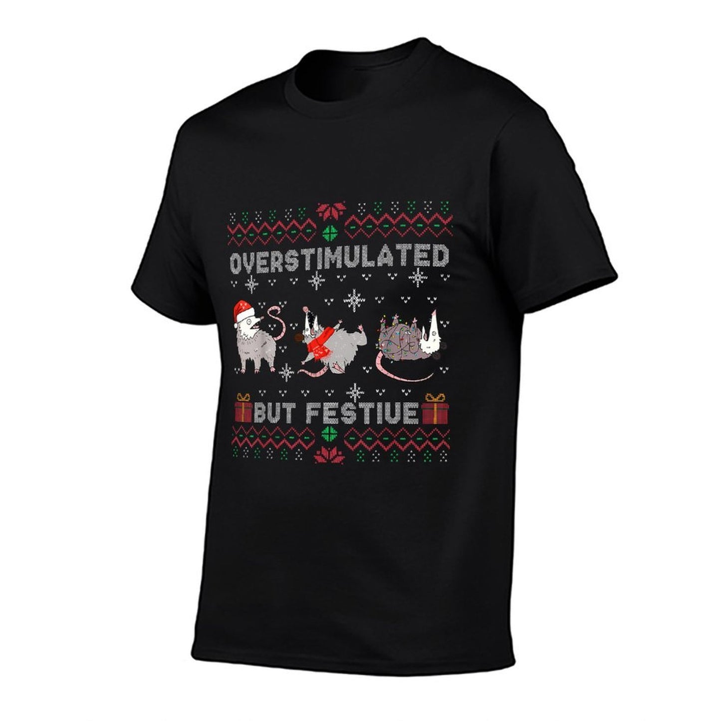 Overstimulated But Festive Opossum Ugly Sweater Christmas  Rolled Sleeves T-Shirt