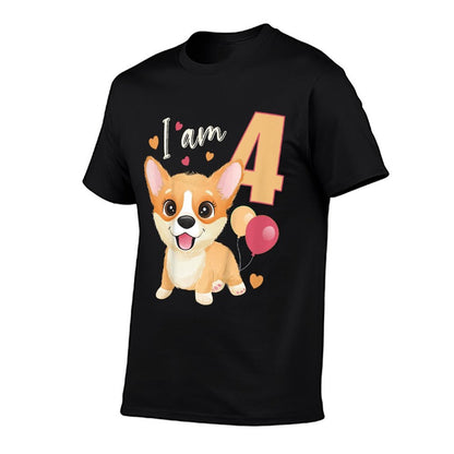 Kids 4 Years Old 4 Birthday Outfit Boy Girl Corgi Dog Comfortable T-Shirt