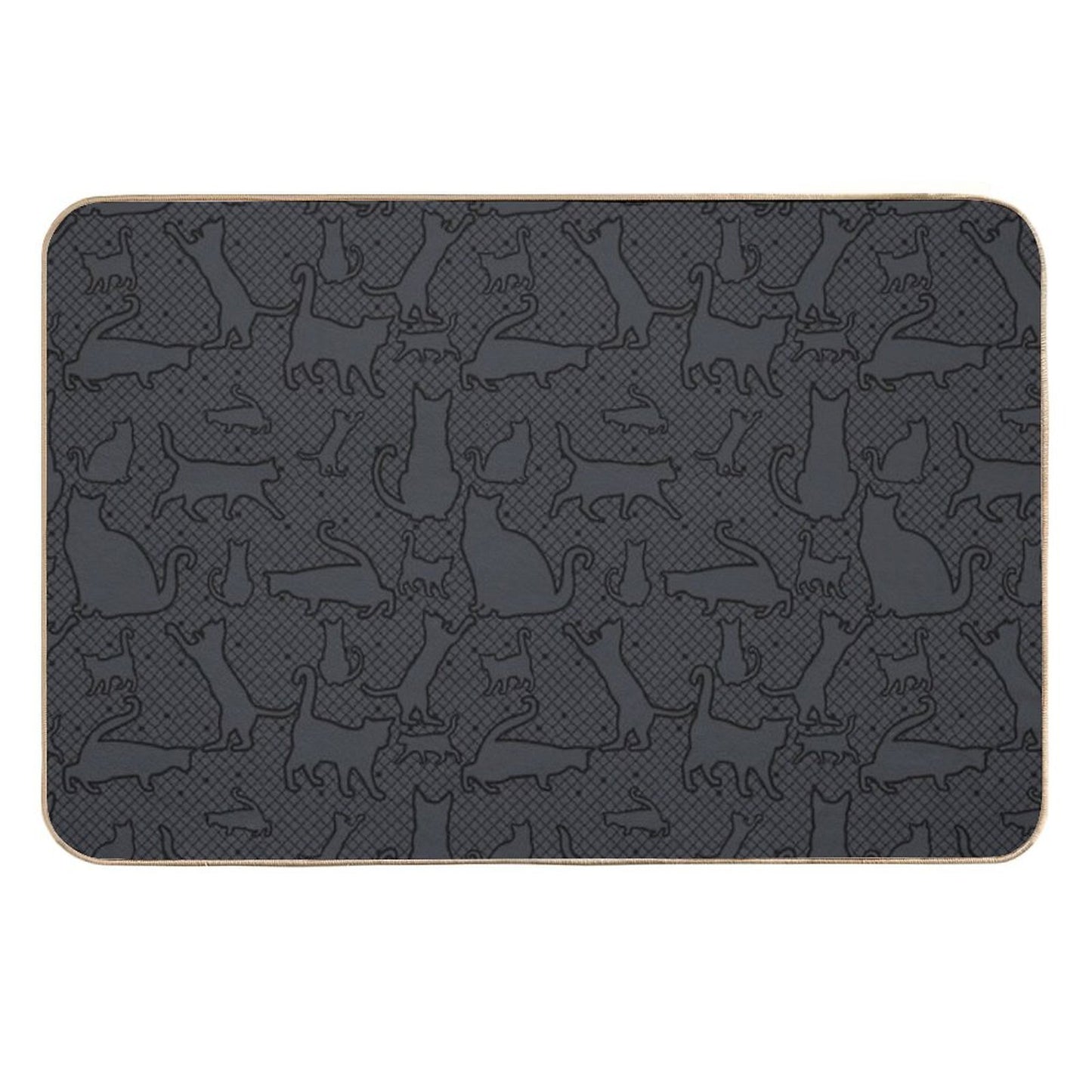 Velvet Hex Gothic Cat Silhouettes Pattern in Black  Stain-Proof Bath Mat