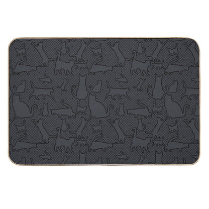 Velvet Hex Gothic Cat Silhouettes Pattern in Black  Stain-Proof Bath Mat