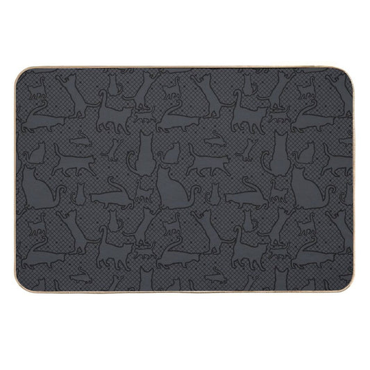 Velvet Hex Gothic Cat Silhouettes Pattern in Black  Stain-Proof Bath Mat