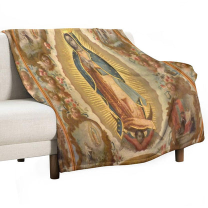 Virgin of Guadalupe with The Four Apparitions by Juan De Sáenz Quick-dry Throw Blanket