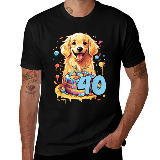 Golden Retriever Dog 40th Birthday Themed Party 40  Relaxed-fit T-Shirt