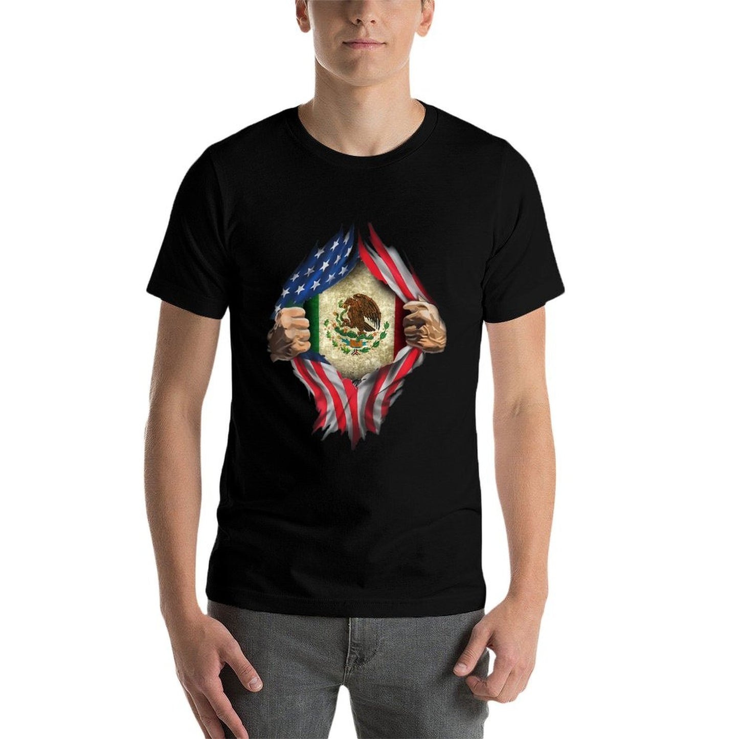 MEXICAN AMERICAN SUPER HERO FLAG T SHIRT  Eco-friendly Material T-Shirt