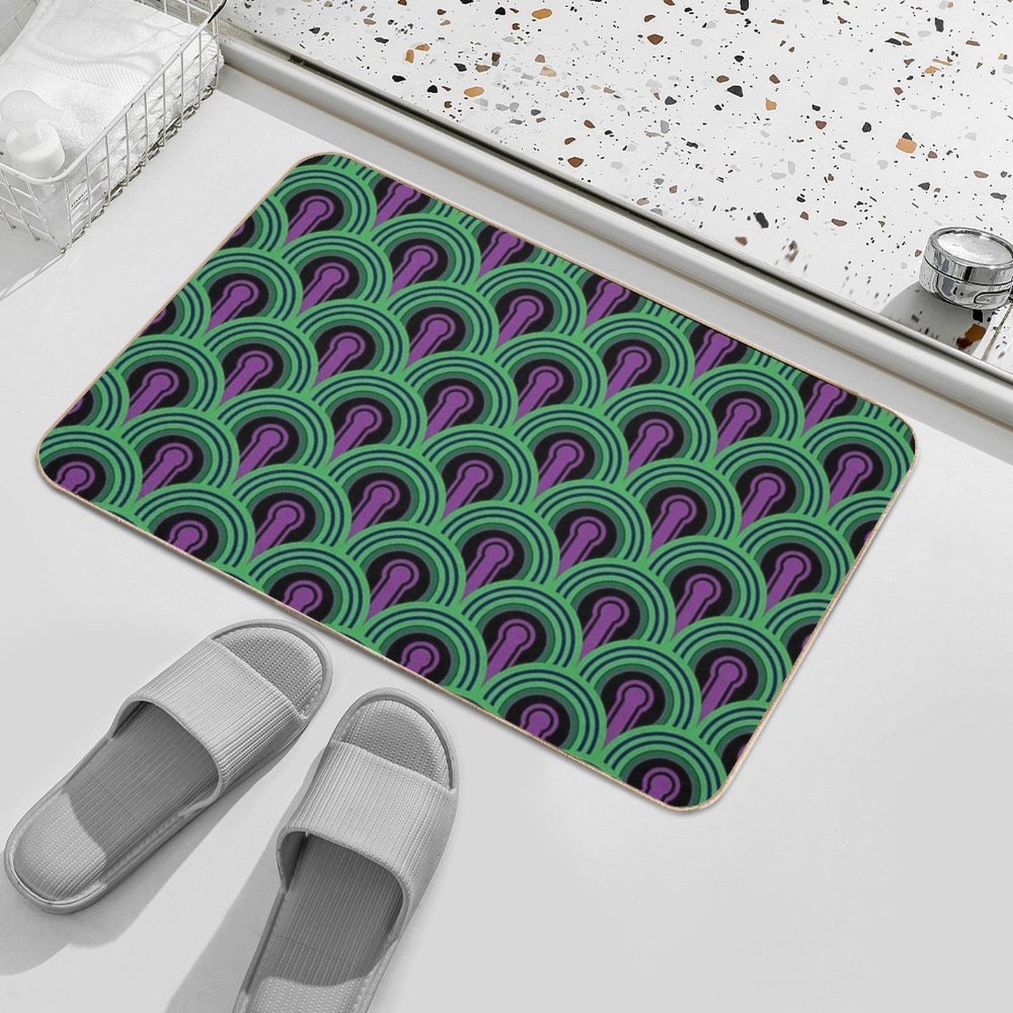 Geometric Pattern Keyhole Arch Deedree Daniel Green  Long-Lasting Bath Mat