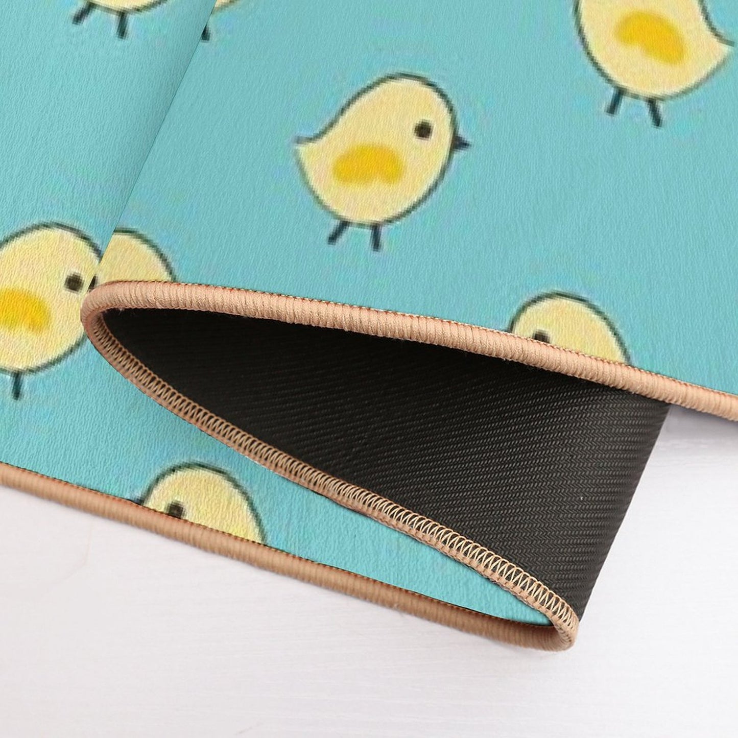 Busy Chicks Pattern - Yellow on Aqua Blue  Pet-Safe Bath Mat