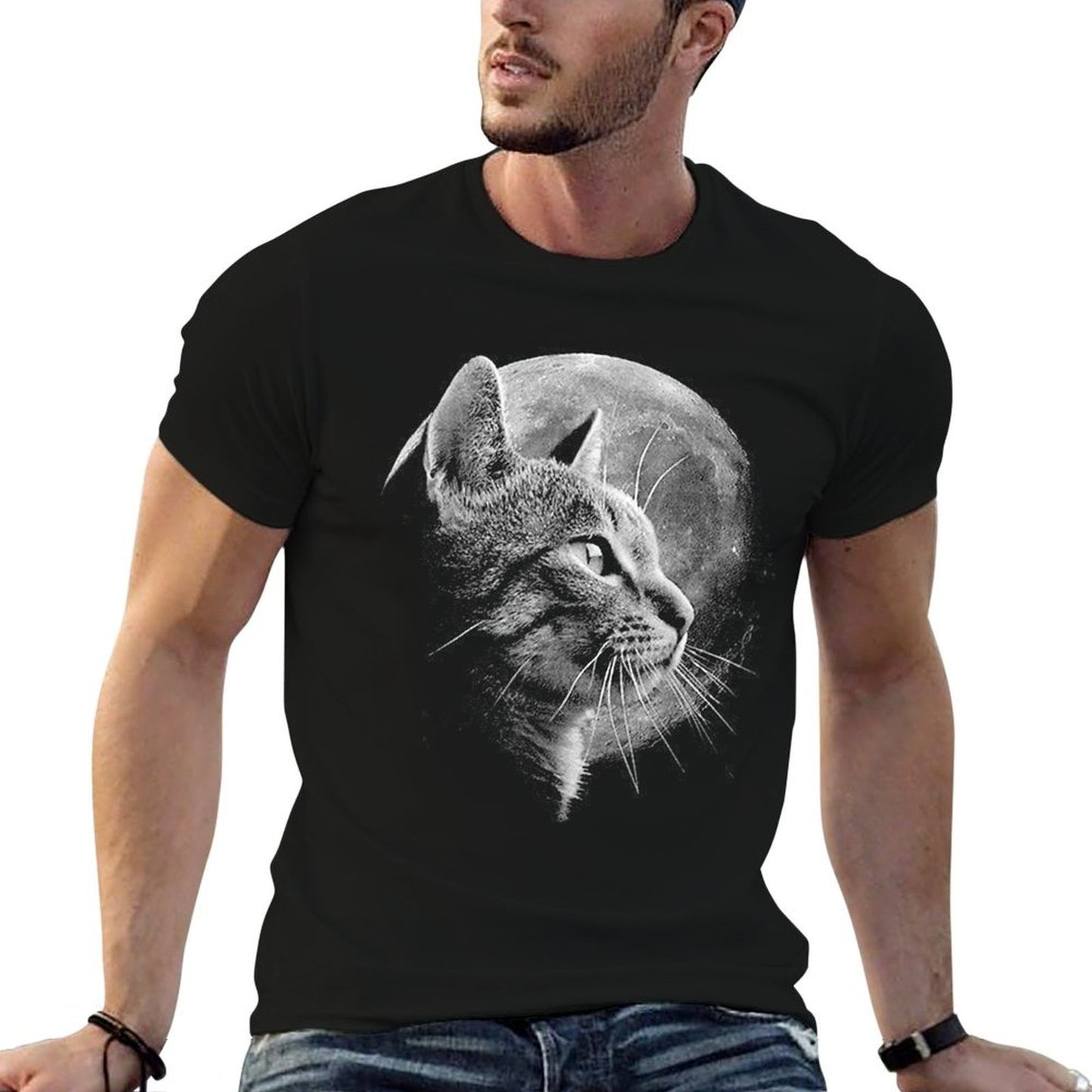 Cute Cat With Moon - Funny Cat  Classic T-Shirt