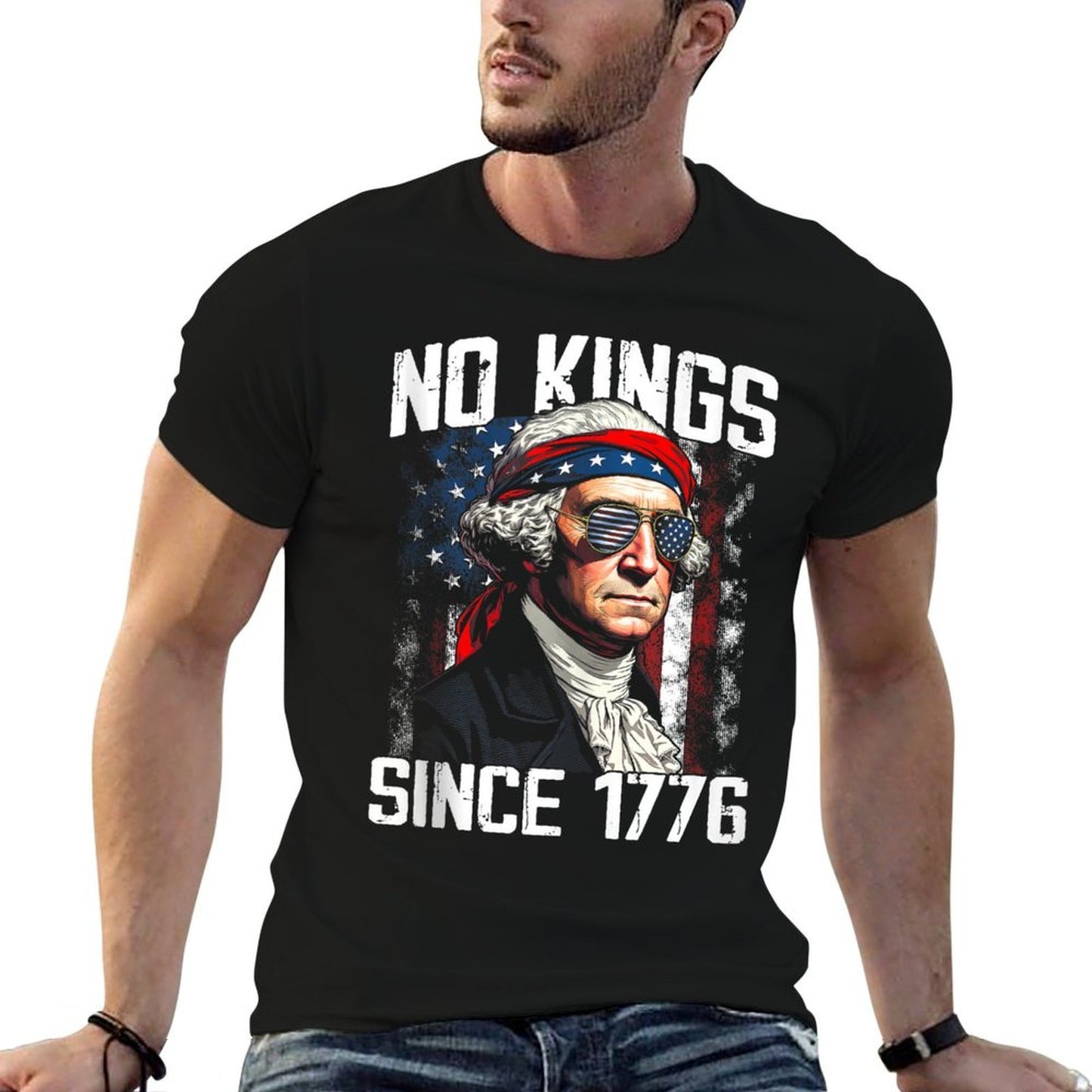 No Kings in America Since 1776 Distressed USA Vintage  Polyester Blend T-Shirt