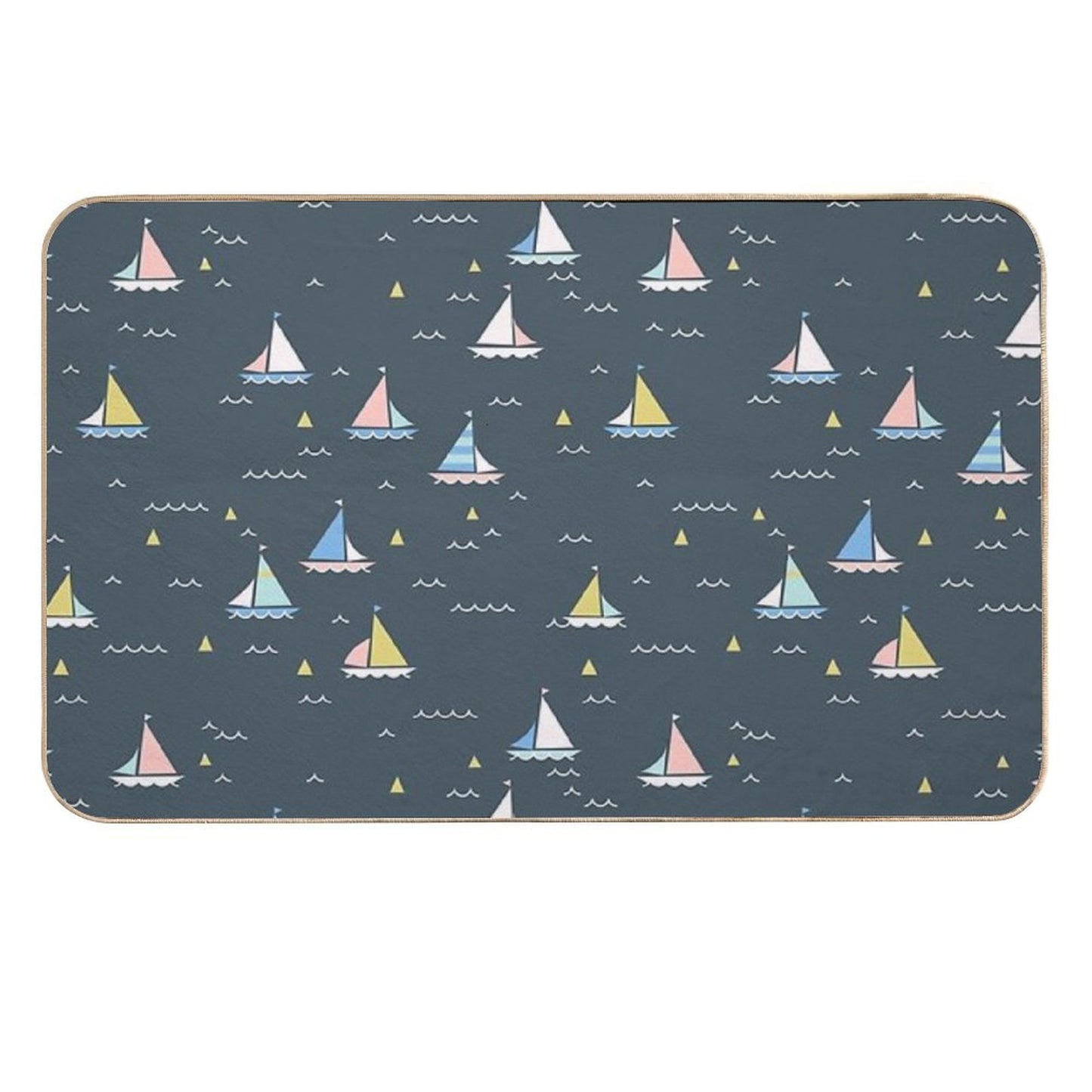 Small Sailing Boats on Dark Gray Background, Minimalist Pattern  Non-Slip Bath Mat
