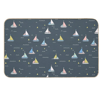 Small Sailing Boats on Dark Gray Background, Minimalist Pattern  Non-Slip Bath Mat